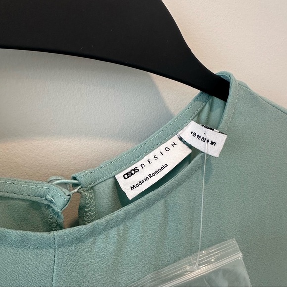 ASOS DESIGN smock top asymmetric ruffle hem sage green blue office career casual - Picture 3 of 12